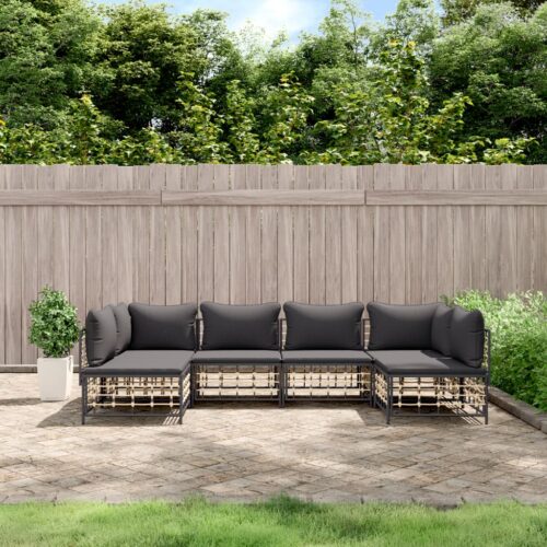 6-Piece Garden Lounge Set with Cushions Anthracite Poly Rattan - Image 8