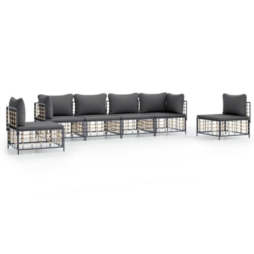 6-Piece Garden Lounge Set with Cushions Anthracite Poly Rattan