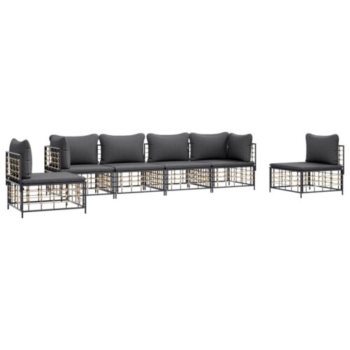 6-Piece Garden Lounge Set with Cushions Anthracite Poly Rattan - Image 3