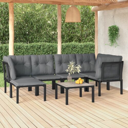 7-Piece Garden Lounge Set Black Grey Poly Rattan Wicker Outdoor Patio Furniture - Image 12