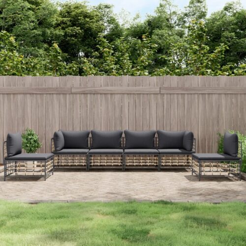 6-Piece Garden Lounge Set with Cushions Anthracite Poly Rattan - Image 9