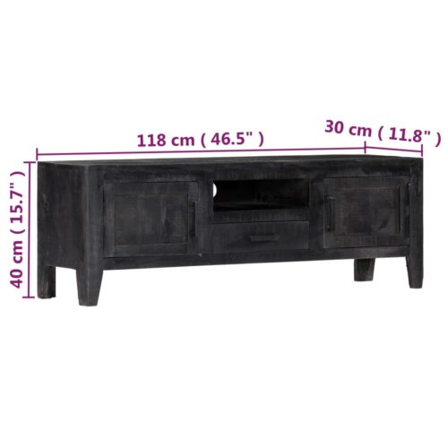 TV Cabinet Black 118x30x40cm Solid Mango Wood - Image 8