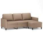 3-Piece Sofa Set Faux Leather Lounge Ottoman Stool Seater Couch Cappuccino 180cm