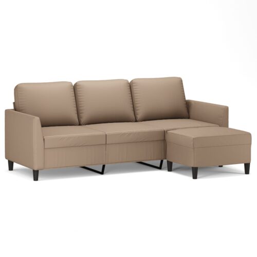 3-Piece Sofa Set Faux Leather Lounge Ottoman Stool Seater Couch Cappuccino 180cm