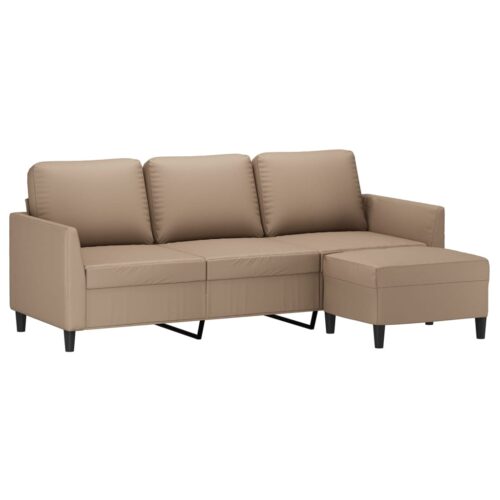 3-Piece Sofa Set Faux Leather Lounge Ottoman Stool Seater Couch Cappuccino 180cm - Image 3