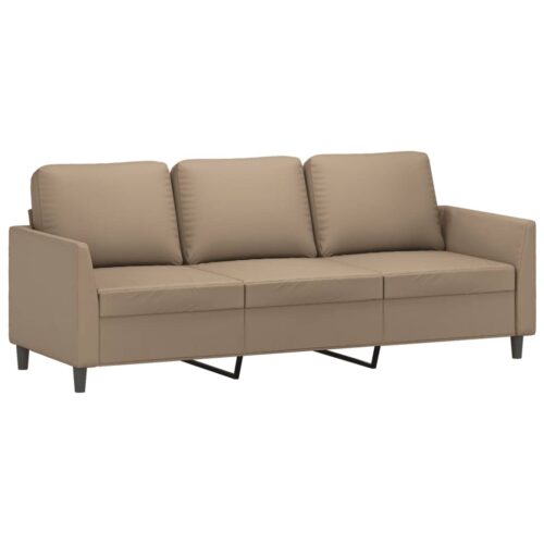 3-Piece Sofa Set Faux Leather Lounge Ottoman Stool Seater Couch Cappuccino 180cm - Image 4