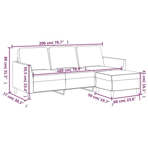 3-Piece Sofa Set Faux Leather Lounge Ottoman Stool Seater Couch Cappuccino 180cm - Image 7