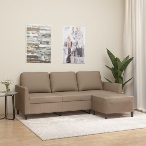 3-Piece Sofa Set Faux Leather Lounge Ottoman Stool Seater Couch Cappuccino 180cm - Image 8