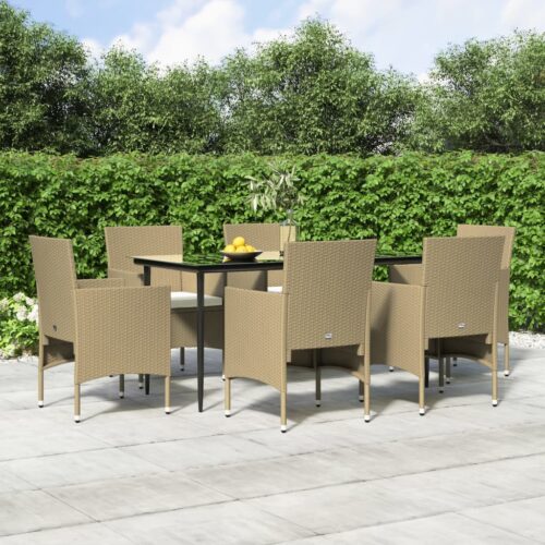 7-Piece Garden Dining Set with Cushions Beige Black Outdoor Patio Lounge Furniture - Image 12