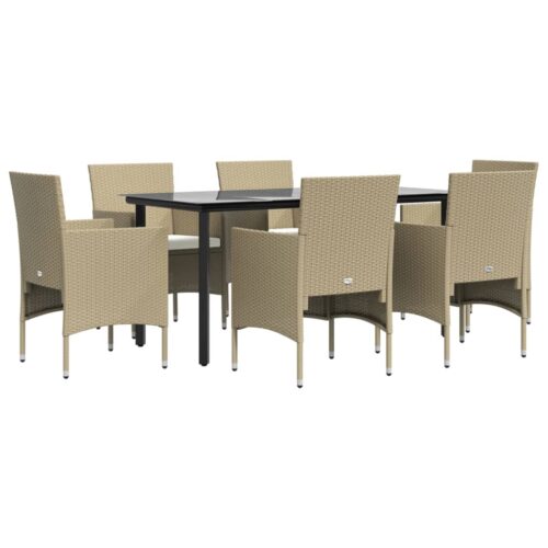 7-Piece Garden Dining Set with Cushions Beige Black Outdoor Patio Lounge Furniture - Image 3