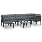 8-Piece Garden Lounge Set Black Grey Poly Rattan Wicker Outdoor Patio Furniture