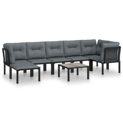 8-Piece Garden Lounge Set Black Grey Poly Rattan Wicker Outdoor Patio Furniture