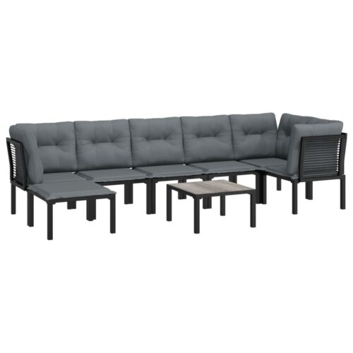 8-Piece Garden Lounge Set Black Grey Poly Rattan Wicker Outdoor Patio Furniture - Image 3
