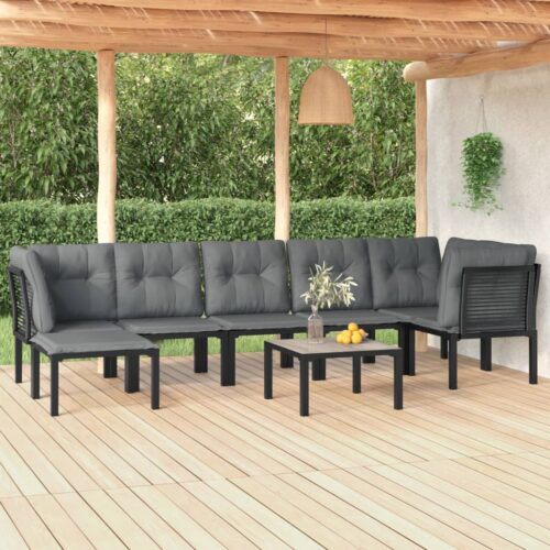 8-Piece Garden Lounge Set Black Grey Poly Rattan Wicker Outdoor Patio Furniture - Image 12