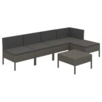 6-Piece Garden Lounge Set with Cushions Poly Rattan Wicker Outdoor Patio Furniture Grey