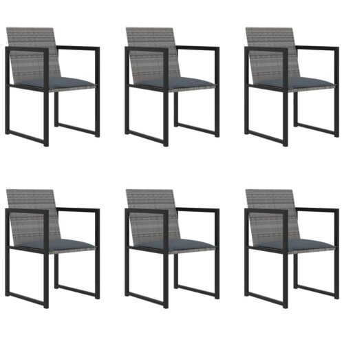 7-Piece Outdoor Dining Set with Cushions Poly Rattan Wicker Outdoor Patio Furniture Grey - Image 2