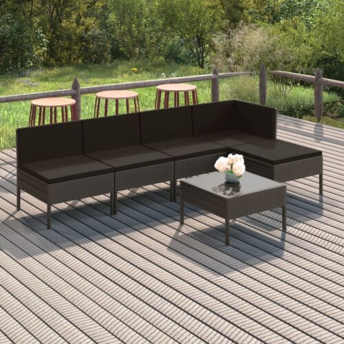 6-Piece Garden Lounge Set with Cushions Poly Rattan Wicker Outdoor Patio Furniture Grey - Image 11