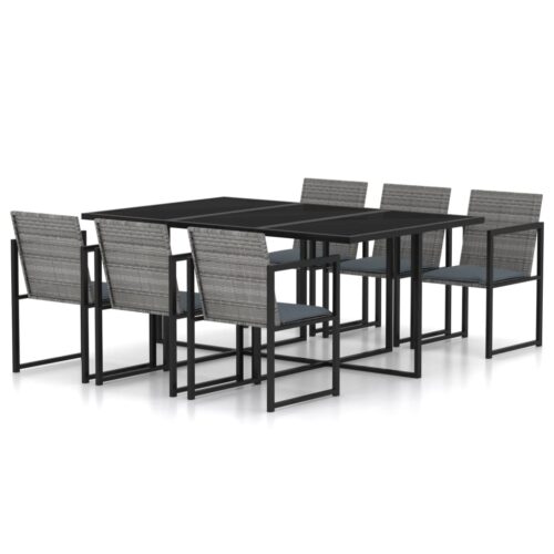 7-Piece Outdoor Dining Set with Cushions Poly Rattan Wicker Outdoor Patio Furniture Grey - Image 11