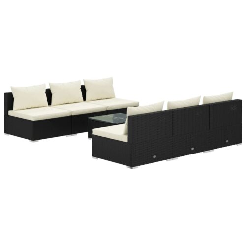 7-Piece Garden Lounge Set with Cushions Poly Rattan Wicker Outdoor Patio Furniture Black