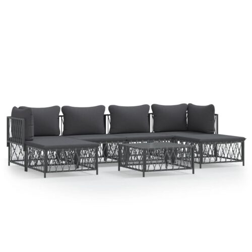 7-Piece Garden Lounge Set with Cushions Anthracite Steel Outdoor Patio Lounge Furniture