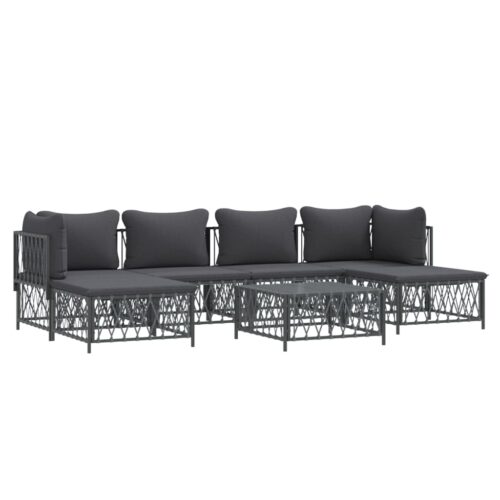 7-Piece Garden Lounge Set with Cushions Anthracite Steel Outdoor Patio Lounge Furniture - Image 3
