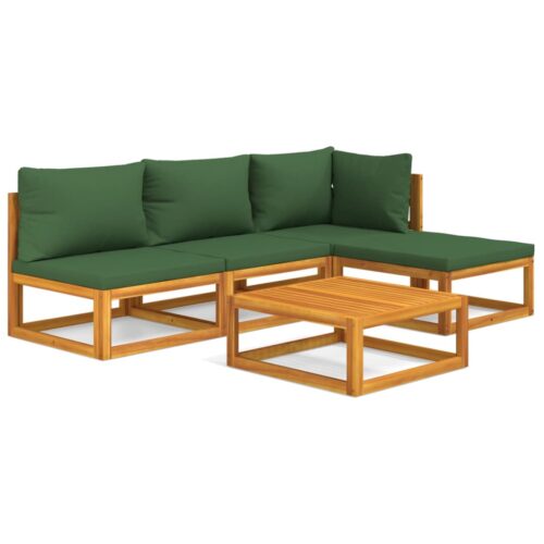 5-Piece Garden Lounge Set with Green Cushions Wood Timber Outdoor Patio Furniture
