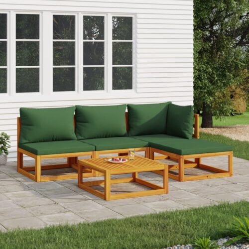 5-Piece Garden Lounge Set with Green Cushions Wood Timber Outdoor Patio Furniture - Image 11