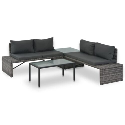 3-Piece Garden Lounge Set with Cushions Poly Rattan Grey - Image 9