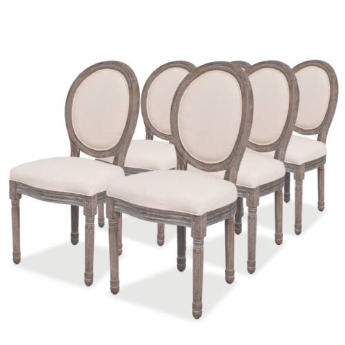 Dining Chairs 6pcs Cream Fabric - Image 8