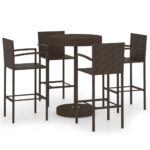 5-Piece Garden Bar Set Poly Rattan Wicker Outdoor Patio Furniture Brown