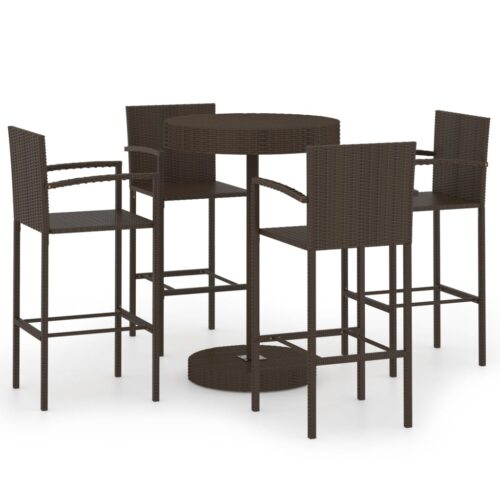 5-Piece Garden Bar Set Poly Rattan Wicker Outdoor Patio Furniture Brown