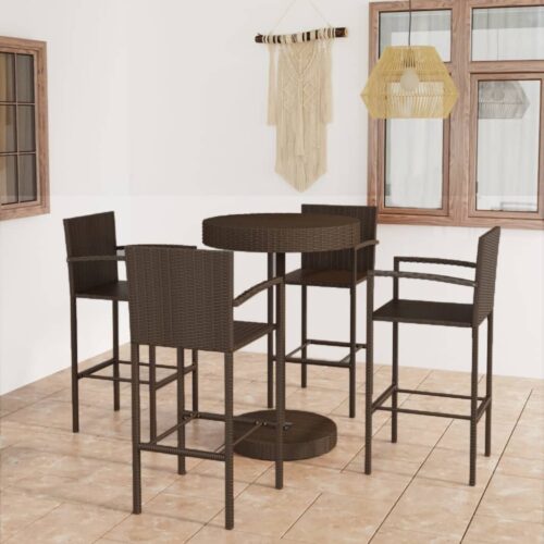 5-Piece Garden Bar Set Poly Rattan Wicker Outdoor Patio Furniture Brown - Image 12