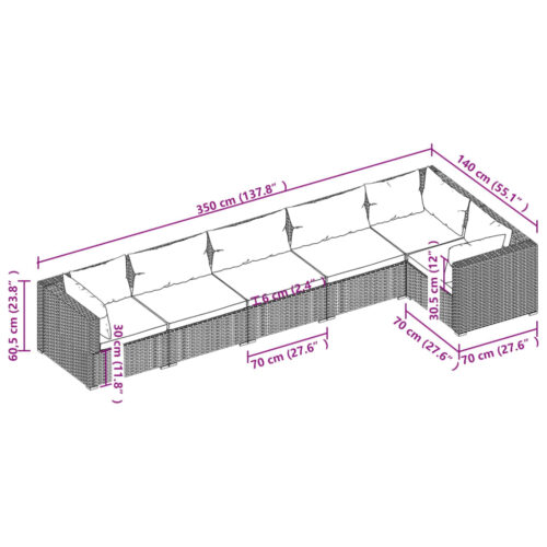 6-Piece Garden Lounge Set with Cushions Poly Rattan Wicker Outdoor Patio Furniture Black - Image 5