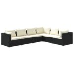 6-Piece Garden Lounge Set with Cushions Poly Rattan Wicker Outdoor Patio Furniture Black