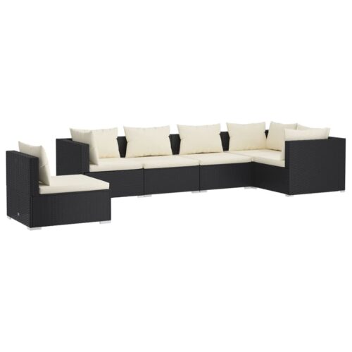 6-Piece Garden Lounge Set with Cushions Poly Rattan Wicker Outdoor Patio Furniture Black
