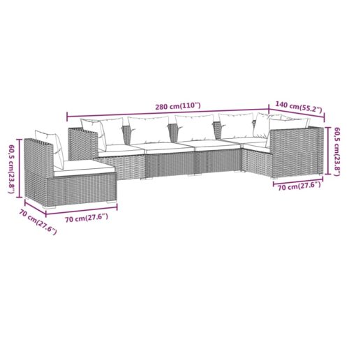 6-Piece Garden Lounge Set with Cushions Poly Rattan Wicker Outdoor Patio Furniture Black - Image 7