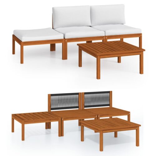 4-Piece Garden Lounge Set with Cushions Cream Acacia Wood Timber Outdoor Patio Furniture