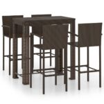 5-Piece Outdoor Bar Set Garden Patio Dining Stools Chairs Wicker Table Furniture