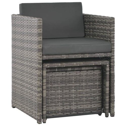 7-Piece Outdoor Dining Set with Cushions Poly Rattan Wicker Outdoor Patio Furniture Grey - Image 6
