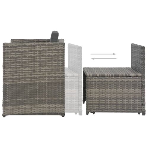 7-Piece Outdoor Dining Set with Cushions Poly Rattan Wicker Outdoor Patio Furniture Grey - Image 8