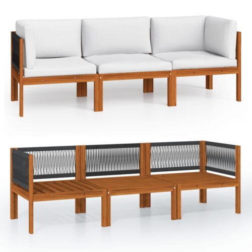 3-Seater Garden Sofa with Cushion Acacia Wood Timber Outdoor Patio Furniture - Image 2
