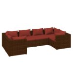 6-Piece Garden Lounge Set with Cushions Poly Rattan Wicker Outdoor Patio Furniture Brown