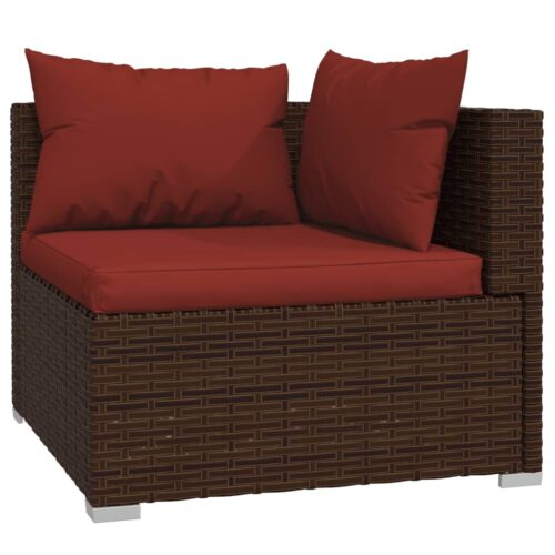 6-Piece Garden Lounge Set with Cushions Poly Rattan Wicker Outdoor Patio Furniture Brown - Image 4