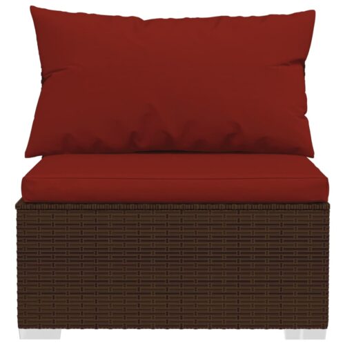6-Piece Garden Lounge Set with Cushions Poly Rattan Wicker Outdoor Patio Furniture Brown - Image 5