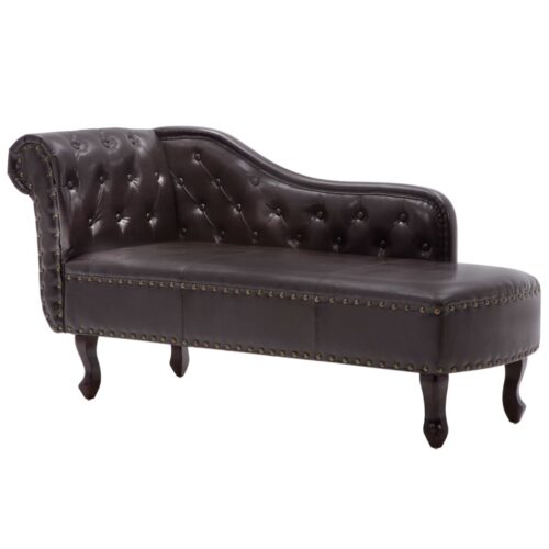 Chaise Longue Dark Brown Faux Leather - Image 2