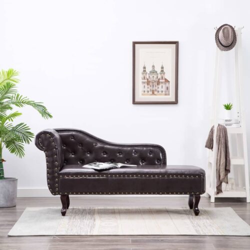 Chaise Longue Dark Brown Faux Leather - Image 9