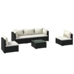 6-Piece Garden Lounge Set with Cushions Poly Rattan Wicker Outdoor Patio Furniture Black