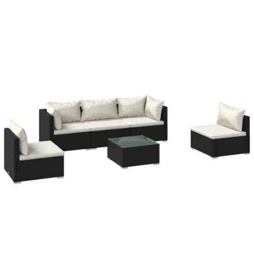 6-Piece Garden Lounge Set with Cushions Poly Rattan Wicker Outdoor Patio Furniture Black
