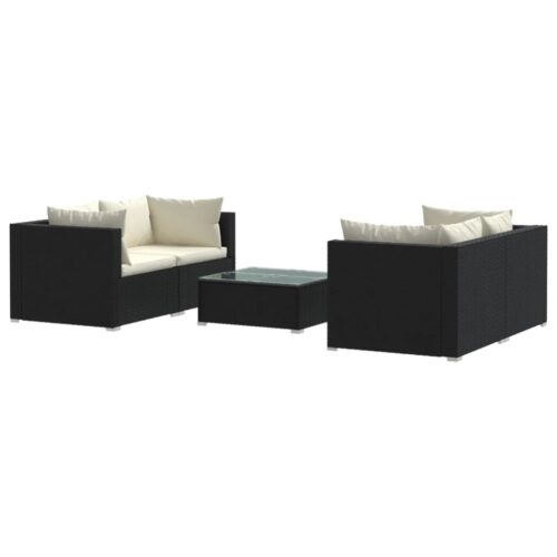 5-Piece Garden Lounge Set with Cushions Poly Rattan Wicker Outdoor Patio Furniture Black