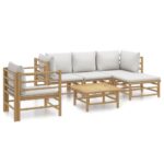 6-Piece Garden Lounge Set with Light Grey Cushions Bamboo Outdoor Patio Furniture